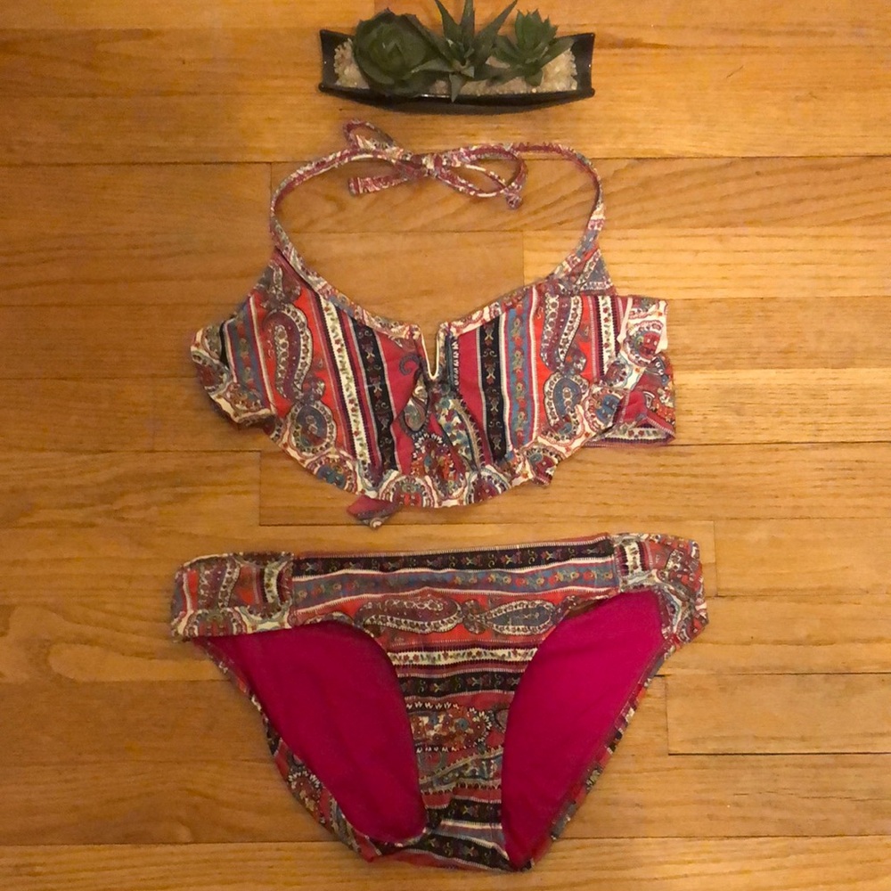 Lucky Brand Boho Paisley Bikkini Top Small Botton Medium Like New!